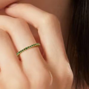 Gold (14kt yellow) Band with Pave Emeralds 0.20ct (size 6)